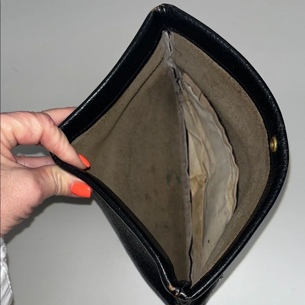 Source Unknown Leather Black Clutch with snap & zip pockets